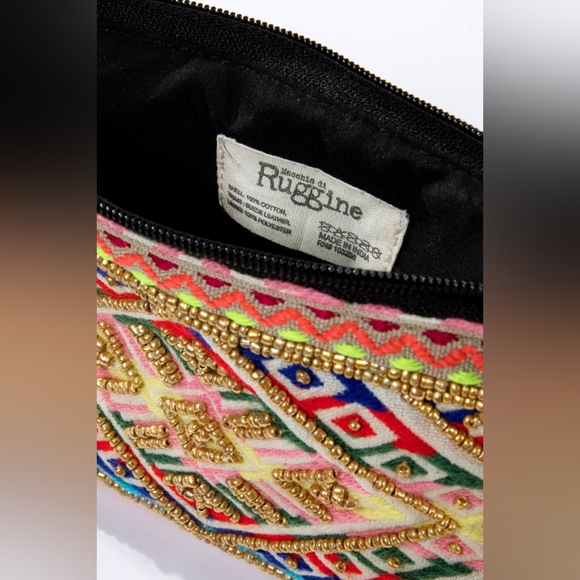 Handmade Hand Beaded Wristlet Clutch - Ethnic Inspired Design - Dyed Fine Cotton - Picture 7 of 8